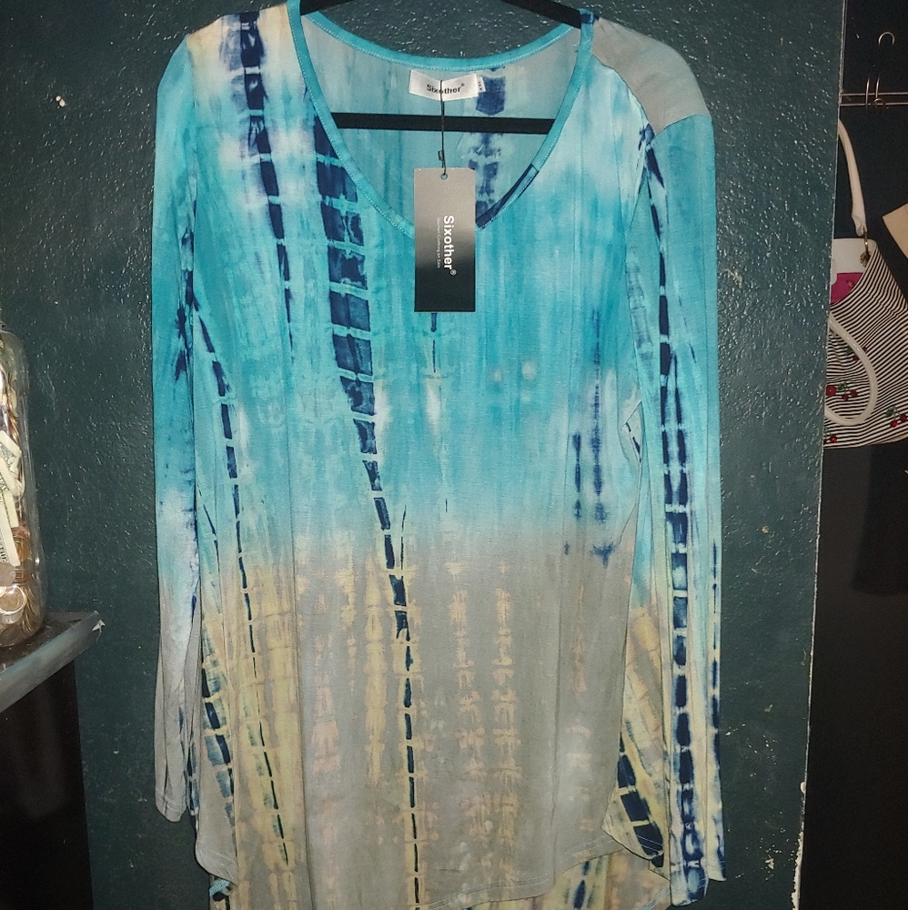 XXL blue/navy/white the dye long sleeve shirt NWT